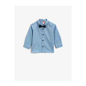 Koton Baby Boy Blue Cotton Bow Tie Classic Collar Long Sleeve Shirt