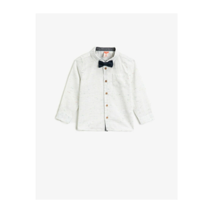 Koton Boys White Cotton Bow tie Pockets Classic Collar Long Sleeve Shirt