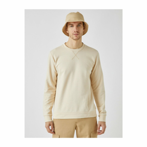 Koton Men's Ecru Cotton Basic Bike Collar Long Sleeve Sweatshirt