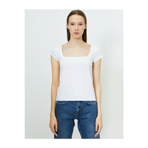 Koton Women's White U-Neck T-Shirt