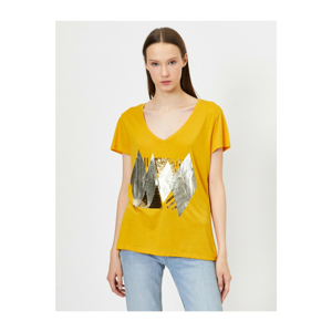 Koton Women's Yellow Stamp Detail T-Shirt