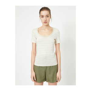 Koton Women's Grey Striped T-Shirt