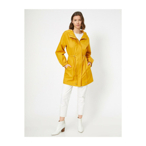 Koton Women's Yellow Waist Adjustable Hooded Trench Coat