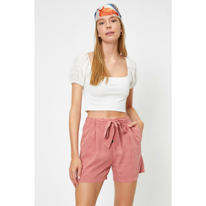 Koton Women's Pink Belt pleated Button Shorts