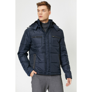 Koton Men's Navy Hooded Sisme Coat