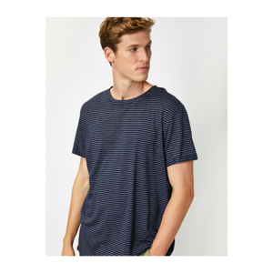 Koton Basic T-Shirt with Short Sleeves with Men's Navy Blue Stripes