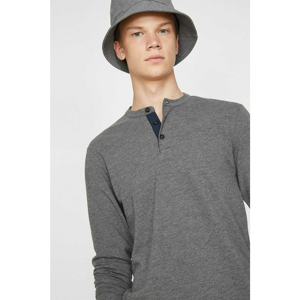 Koton Men's Grey Collar Detail Long Sleeve T-shirt