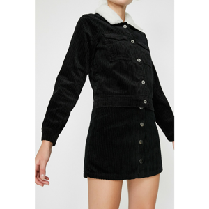 Koton Women's Black Collar Faux Fur Velvet Coat