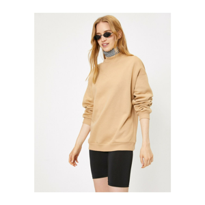 Koton Women's Beige High Collar Long Sleeve Sweatshirt