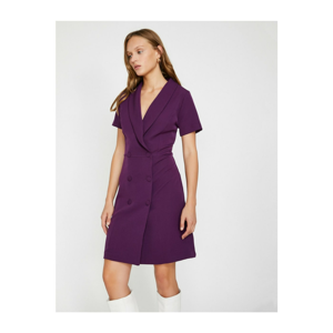 Koton Women's Purple V Collar Short Sleeve Midi Dress