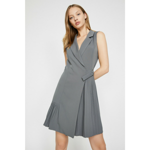 Koton Midi Dress with Women's Grey V Collar Sleeveless Waist Tie