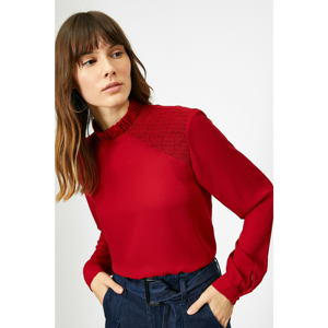 Koton Women's Burgundy High Collar Blouse