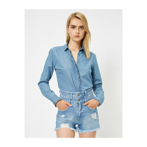 Koton Women's Blue Cotton Jean Shirt