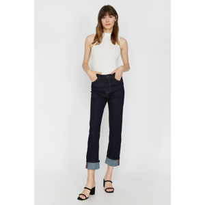 Koton Women's Blue Normal Cut High Waist Light Flat Leg Eve-Slim Jean Pants