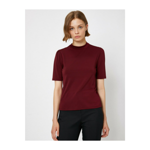 Koton Women's Burgundy High Collar T-Shirt