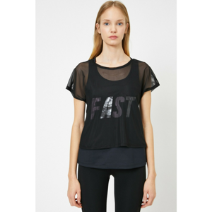 Koton Women's Black Tulle Detail T-Shirt