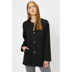 Koton Women's Black Bike Collar Long Sleeve Pocket Detail Coat