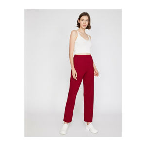 Koton Women's Burgundy Casual Fit Normal Waist Trousers