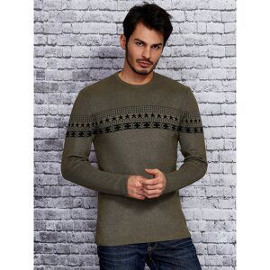 Men's khaki sweater with a patterned motif