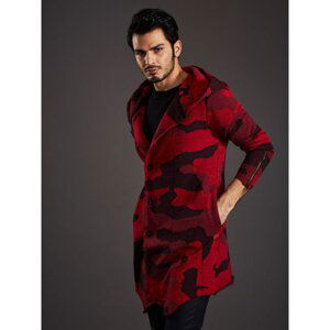 Men's red camo sweater with asymmetrical fastening