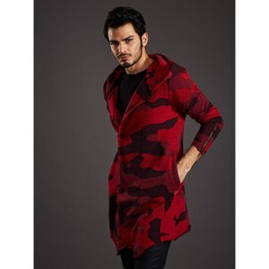 Men's red camo sweater with asymmetrical buttons