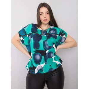 Green and navy blue patterned plus size blouse