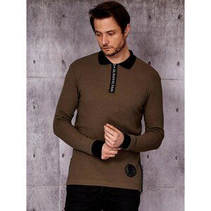 Men's blouse with a collar and a decorative khaki zipper