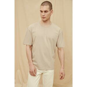 Trendyol Stone Men Oversize Fit 100% Organic Cotton Crew Neck Short Sleeved Printed T-Shirt