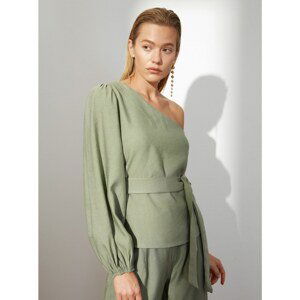 Green asymmetrical blouse with Trendyol binding - Women