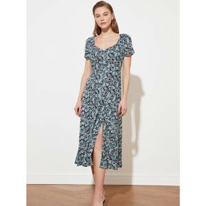 Blue Floral Midish dress with Trendyol Slit - Women