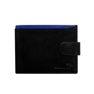 Black leather wallet for men with blue insert, fastening