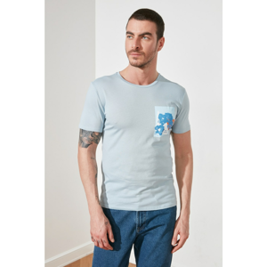 Trendyol Blue Men Slim Fit Printed Short Sleeve T-Shirt