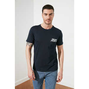Trendyol Navy Blue Men's Regular Fit Printed Bicycle Collar Short Sleeve T-Shirt