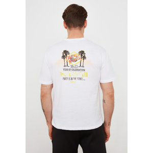 Trendyol White Male Oversize Short Sleeve Printed T-Shirt