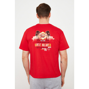 Trendyol Red Men Oversize Short Sleeve Printed T-Shirt