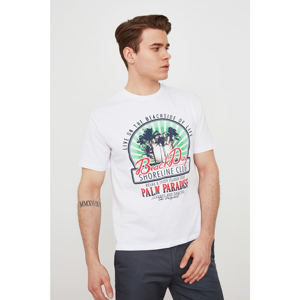 Trendyol White Male Oversize Short Sleeve Printed T-Shirt