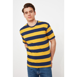 Trendyol Mustard Men Oversize Bike Collar Short Sleeve Striped T-Shirt