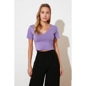 Trendyol Lilac Crop Collar Detailed Knitted T-Shirt