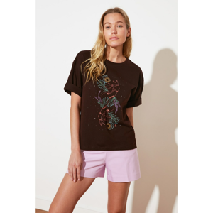 Trendyol Brown Printed Loose Knitted T-Shirt