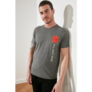 Trendyol Anthracite Men's Regular Fit Bike Collar Short Sleeve Printed T-Shirt