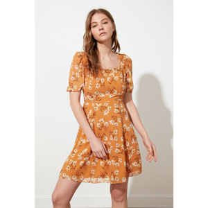 Trendyol Camel Square Collar Dress