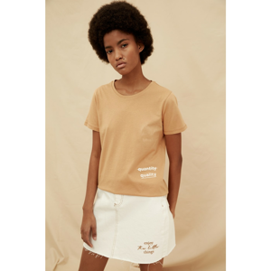 Trendyol Open Camel 100% Organic Cotton Basic Printed Knitted T-Shirt
