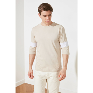 Trendyol Beige Men's Regular Fit Panel T-Shirt