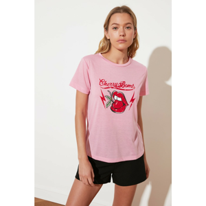 Trendyol Pink Printed Basic Knitted T-Shirt