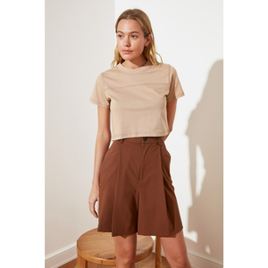 Trendyol Light Brown Crop Knitted T-Shirt