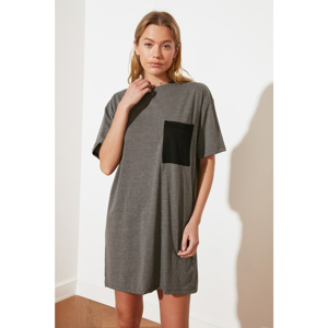Trendyol Anthracite Printed Tshirt Knitted Dress
