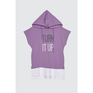 Trendyol Semifitted Knitted T-Shirt WITH Lilac Printed Hood
