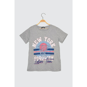 Trendyol Gray Printed Basic Knitted T-Shirt