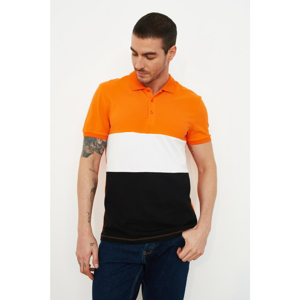 Trendyol Orange Men's Regular Fit Short Sleeves Color Block Polo Neck T-shirt