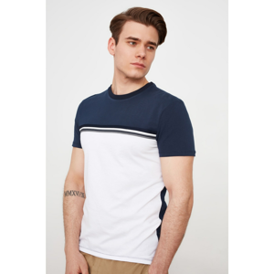 Trendyol Navy Blue Men's Regular Fit Bike Collar Short Sleeve Paneled T-Shirt